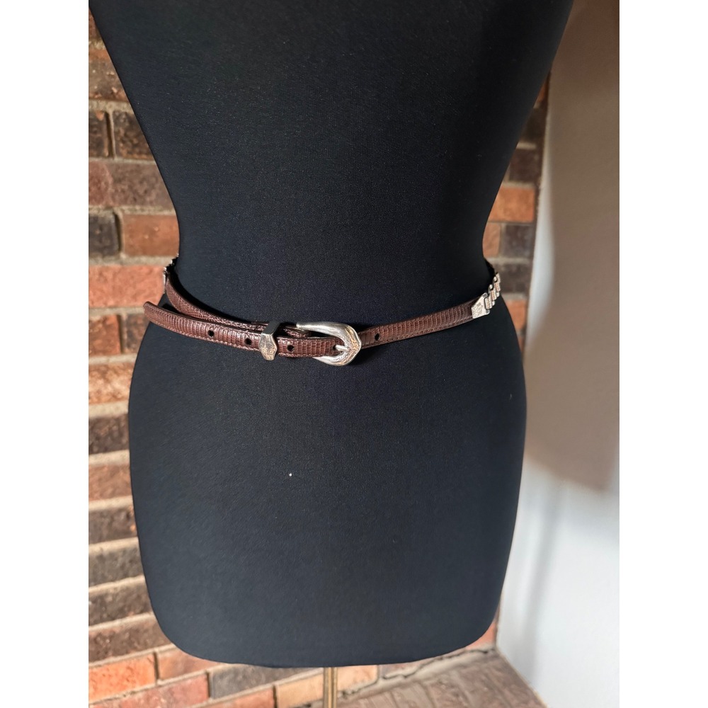 Brighton Brown Leather Silver Link‎ Western Skinny Belt M 30 B30398